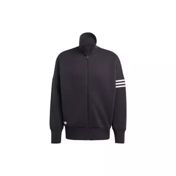 Adidas Оригинальная мужская куртка с однотонным трилистником и вышивкой логотипа в полоску, с воротником-стойкой, черная HR8695 M