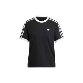Adidas Оригинальная повседневная однотонная футболка с круглым вырезом и буквенным принтом, короткий рукав, женская футболка, черная IK4049 XS