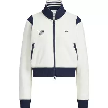 Adidas Оригинальная ретро олимпийка Спортивный клуб Винтажный колор-блок Вязаная куртка со стойкой Женская куртка Хан-Нефритово-белый JM8022 XS