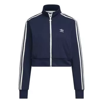 Adidas Оригинальная спортивная куртка с винтажным воротником-стойкой, повседневная спортивная куртка с длинным рукавом на молнии, женские куртки цвета темно-индиго KB8950 XS