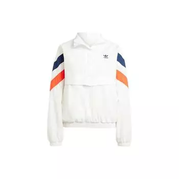 Adidas Оригинальная ветровка с полумолнией и цветными блоками, высокий воротник, свободная куртка с длинными рукавами, женская верхняя одежда, белый IS2320 XS