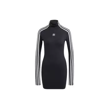 Adidas Originals Серия Spice Girl Вышитый логотип Three Stripes Открытая спина Облегающее Платье с высоким воротом и длинными рукавами Женские платья Черный IV9333 M