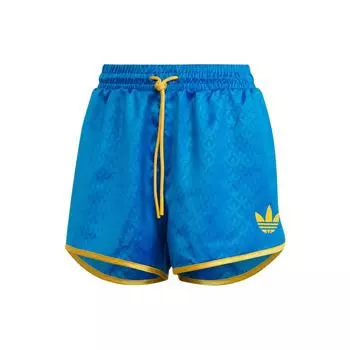 Adidas Оригинальные спортивные повседневные шорты с логотипом Heritage Monogram Print, затягивающимся шнурком на талии, женские шорты синего цвета IB2063 XXS