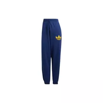 Adidas Оригинальные спортивные штаны с манжетами и принтом логотипа, свободные спортивные штаны со шнурком, женские брюки темно-синего цвета IL2423 S