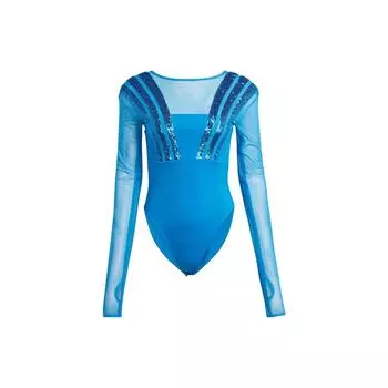 Adidas Оригинальный синий вариант серии Сантьяго боди однотонный узор из пайеток спортивный комбинезон с длинным рукавом женский боди HR3416 XXS