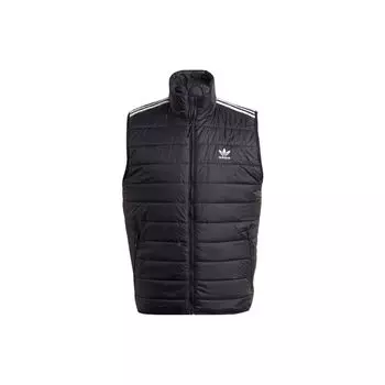 Adidas Оригинальный стеганый однотонный жилет с логотипом в полоску, на молнии, с воротником-стойкой, мужские жилеты черного цвета HL9217 XS