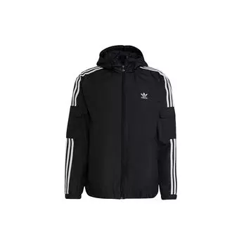 Adidas Originals 3-Strips Wb Logo Print Повседневная спортивная тканая куртка с капюшоном Мужские куртки черные H06683 L