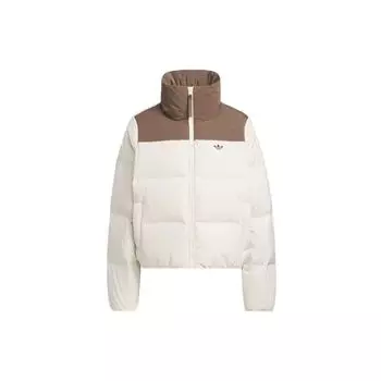 Adidas Originals 600 Puffy с тремя полосками и цветными блоками, пуховик с воротником-стойкой, женская верхняя одежда, волшебно-белый IU4813 XS