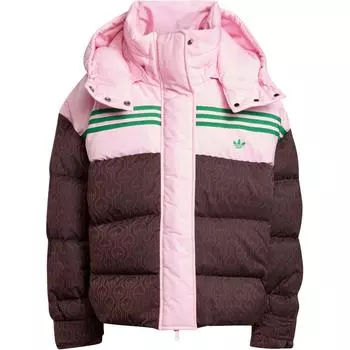 Adidas Originals 70S FW24 Теплый спортивный удобный полосатый пуховик Женская верхняя одежда Розовый Mystery-кофейно-коричневый JN7653 XS