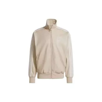 Adidas Originals Adicolor Series трехполосная куртка-стойка на молнии с логотипом из синтетической кожи мужская куртка бежевого цвета IZ4036 S