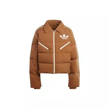 Adidas Originals Бархатный пуховик с логотипом и воротником-молнией Женская верхняя одежда Коричневый IB2028 L