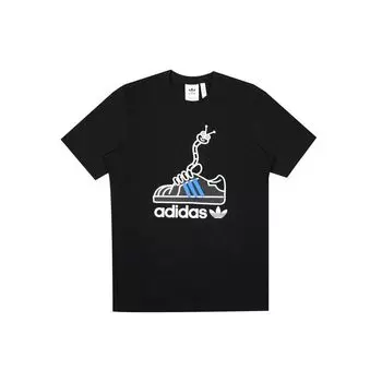 Adidas Originals Clover Fun Print Спортивная футболка с коротким рукавом Мужские топы Черный GN2154 S