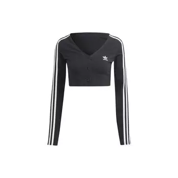 Adidas Originals Clover Series Укороченная однобортная футболка с длинным рукавом Женские топы Черные IC5473 XL