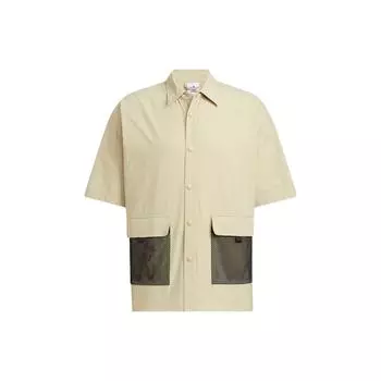 Adidas Originals Clover SS22 Однотонная рубашка с коротким рукавом с логотипом и однорядными пуговицами Мужские топы Бежевый HR6468 S