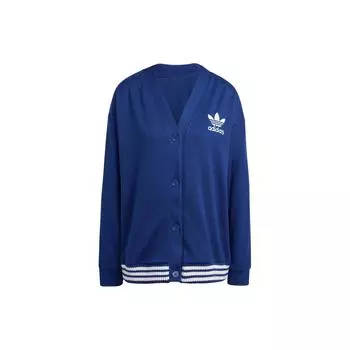 Adidas Originals Кардиган Три Полоски Цвет Блок Свободный Покрой Длинный Рукав Трикотажный Топ Женские Топы Темно-Синий IR5292 XL