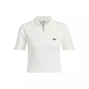 Adidas Трикотажная рубашка-поло Originals с вышивкой логотипа, женские топы белого цвета JC7858 S