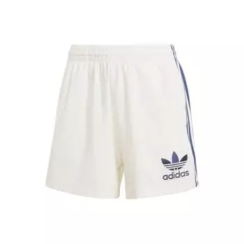 Adidas Originals Полосатый логотип с эластичной высокой талией Свободные прямые повседневные шорты Женские шорты Белые IT9841 XS