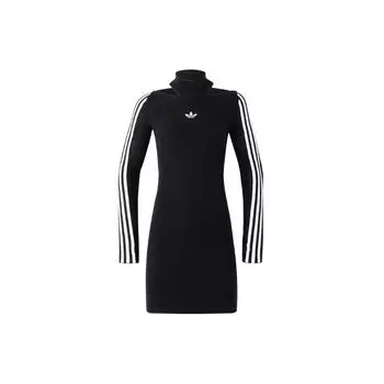 Adidas Originals Premium Трикотажное спортивное платье с высоким воротником и длинными рукавами Женское платье Черное JI7056 XS