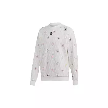Adidas Originals с полным принтом логотипа, повседневный спортивный пуловер с круглым вырезом, свитер с длинными рукавами, мужской свитер, белый GD5843 XL