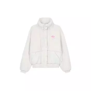 Adidas Оригинальная однотонная женская куртка с вышитым логотипом на молнии и воротником-стойкой, белая HY1373 XL