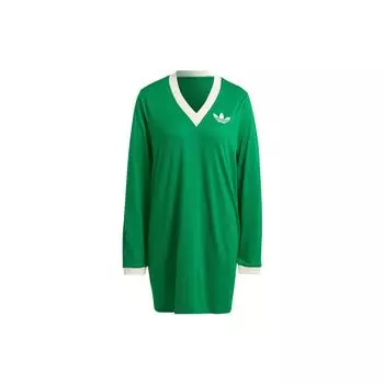 Adidas Originals Solid Logo V-образный вырез пуловер с длинным рукавом платье женские платья зеленый IB2051 2XS
