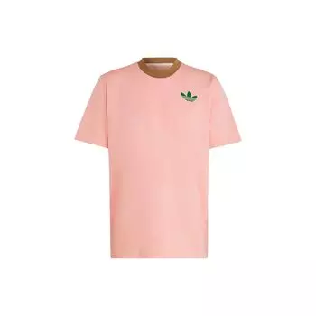 Adidas Originals SS22 Футболка с коротким рукавом в рубчик с круглым вырезом и клеверным принтом, мужские топы розового цвета IB3433 XL