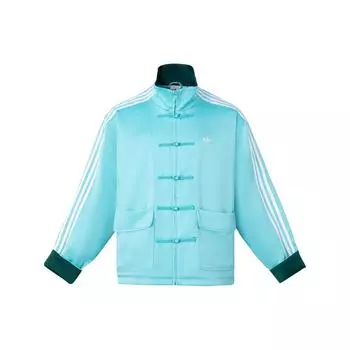 Adidas Originals SS24 в китайском стиле с пуговицами в полоску, воротником-стойкой, повседневная куртка с длинным рукавом, унисекс, мятно-зеленая JD3378 XL
