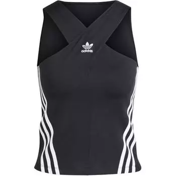 Adidas Оригинальный полосатый логотип с принтом облегающего кроя без рукавов топы женские черные JM9258 XL