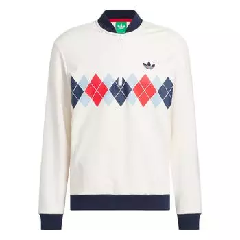 Adidas Originals Свитшот с принтом аргайл Модный Простой Тренд Полумолния Спортивный пуловер Воротник-стойка Мужской свитшот Розовый Белый JH3871 2XL