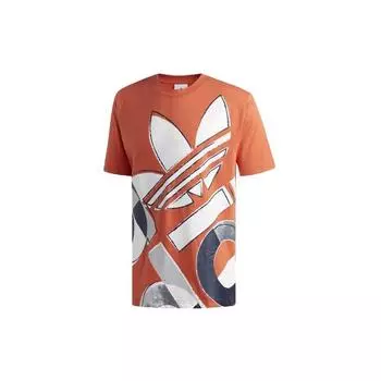 Adidas Originals Trefoil Большой логотип Граффити Футболка с коротким рукавом Мужские топы Оранжевый DV3286 XL