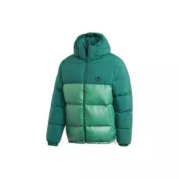 Adidas Originals Trefoil Down Regen Puff Лоскутная пуховая куртка с капюшоном Мужская верхняя одежда Зеленый GE1329 L
