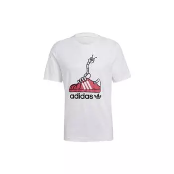 Adidas Originals Trefoil Fun Print Спортивная футболка с короткими рукавами Мужские топы Белый GN2155 L