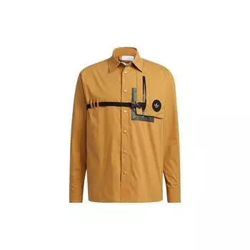 Adidas Originals Trefoil Premium Тканая рубашка с длинным рукавом и поясом на талии Мужские топы Пшенично-коричневый H58072 S