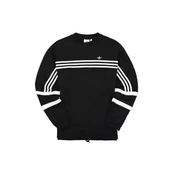 Adidas Originals Trefoil Ретро полосатая спортивная толстовка с круглым вырезом Мужская толстовка черная FM1588