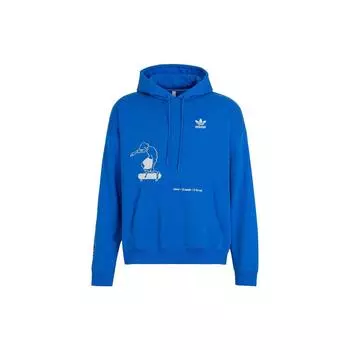 Adidas Originals Trefoil X Chang Csun Yuk X Su Yiming Толстовка с тройным сотрудничеством и карманом для скейтборда в стиле комиксов Синяя мужская толстовка с капюшоном IK4310 M