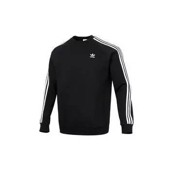Adidas Originals Трилистник 3-полосный пуловер с круглым вырезом, с седельными плечами и флисовой подкладкой, мужские топы, черный GN3487 XL