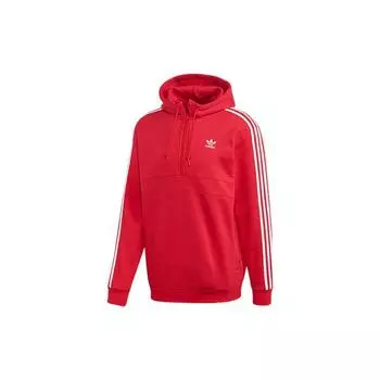 Adidas Originals Трилистник Пуловер с капюшоном на молнии с бархатной подкладкой и утепленной мужской толстовкой красного цвета FM3763 S