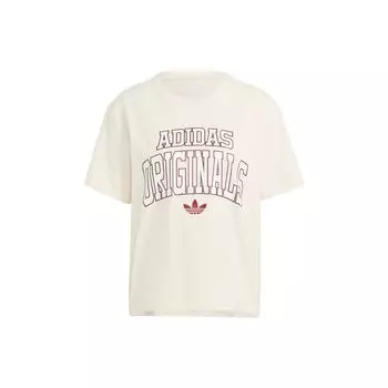Adidas Originals Трилистник с буквенным принтом и логотипом Спортивная футболка с круглым вырезом Женские топы Бежевый IC5981 XL