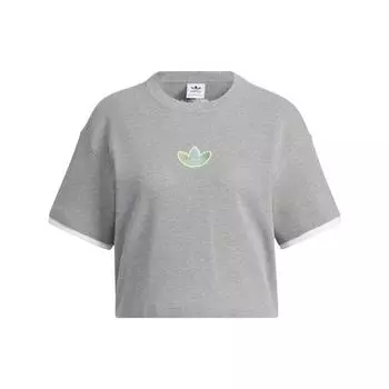 Adidas Originals Трилистник с короткими рукавами и вышитым логотипом Женские топы Хизер-серый IK8670 L