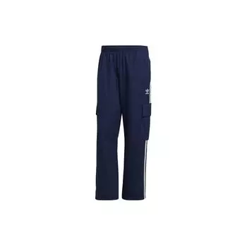 Adidas Originals Трилистник с логотипом в полоску с эластичной резинкой на талии Прямые вязаные спортивные штаны-карго Осенние мужские брюки Синие H09119 L