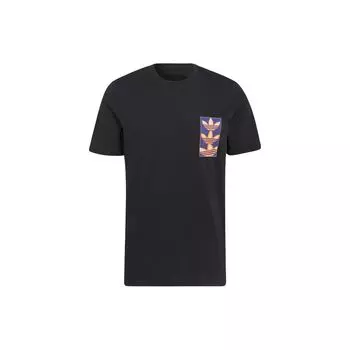 Adidas Originals Трилистник с мульти-логотипом Повседневная футболка с круглым вырезом Мужские топы Черные HC7185 S