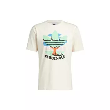 Adidas Originals Трилистник с мультяшным буквенным принтом Повседневная спортивная футболка с коротким рукавом Мужские топы Белые HI2961 XS
