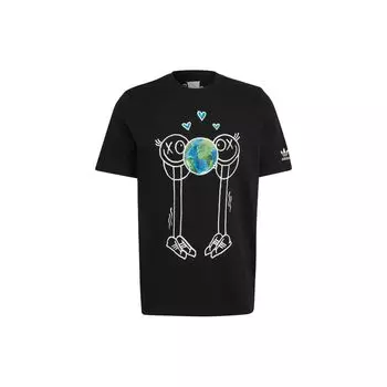 Adidas Originals Трилистник с мультяшным принтом и логотипом с круглым вырезом Мужские топы черные HR7113 S