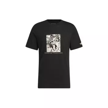 Adidas Originals Трилистник с вышитым логотипом и принтом с круглым вырезом Мужские топы Черные HS3039 L