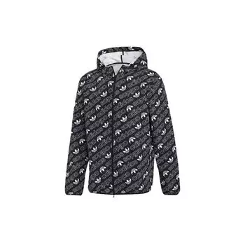 Adidas Originals Трилистник со сплошным принтом Спортивная повседневная ветровка с капюшоном Мужская верхняя одежда Черный DH4796 L