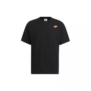 Adidas Originals Трилистник Сплошной цвет с вышивкой с круглым вырезом Свободная футболка с короткими рукавами Топы унисекс Черные HS1916 S