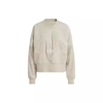 Adidas Originals Вельветовый свитшот Adicolor с принтом логотипа, свободные женские топы с круглым вырезом и длинными рукавами темно-бежевого цвета IM4316 M