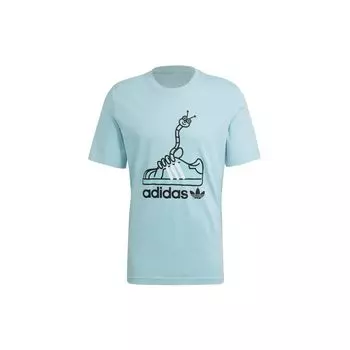 Adidas Originals Worm Tee Повседневная спортивная футболка с короткими рукавами и принтом Мужские топы Голубой GN2156 L