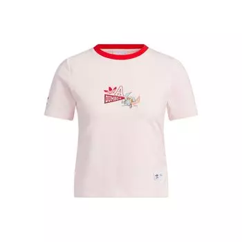 Adidas Originals x Disney Dumbo Логотип с цветными блоками Футболка с круглым вырезом Женские топы Розовый IN1059 S