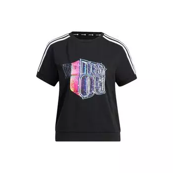 Adidas Спортивная футболка с узорным принтом Женские топы Черная IB7675 S